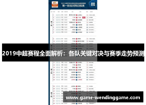 2019中超赛程全面解析：各队关键对决与赛季走势预测